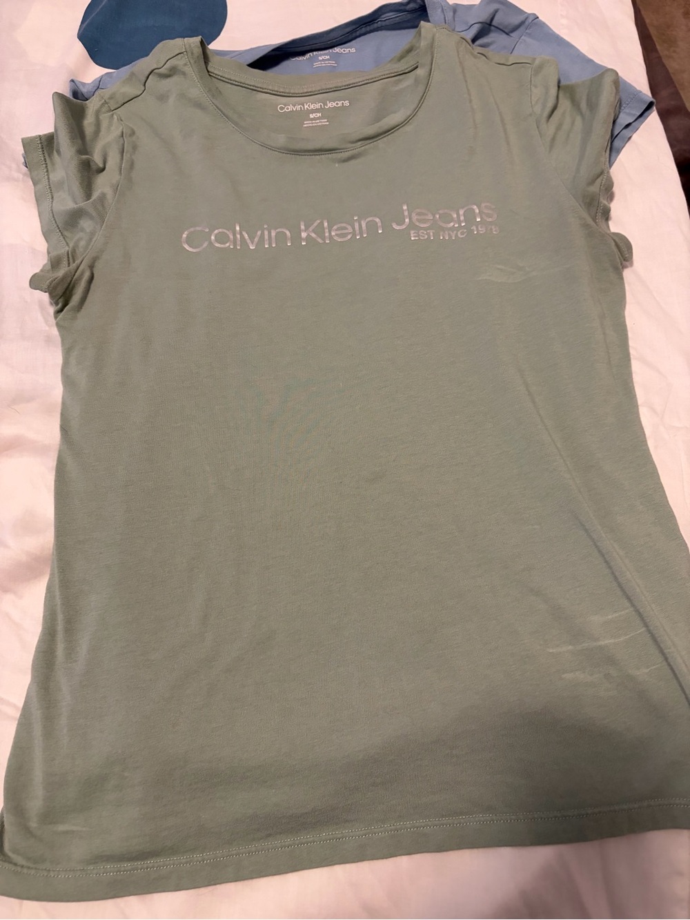 Calvin Klein Jeans Women's Logo Crewneck Tee - Sage Green and blue